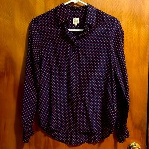 Navy and red polka dot J crew tunic